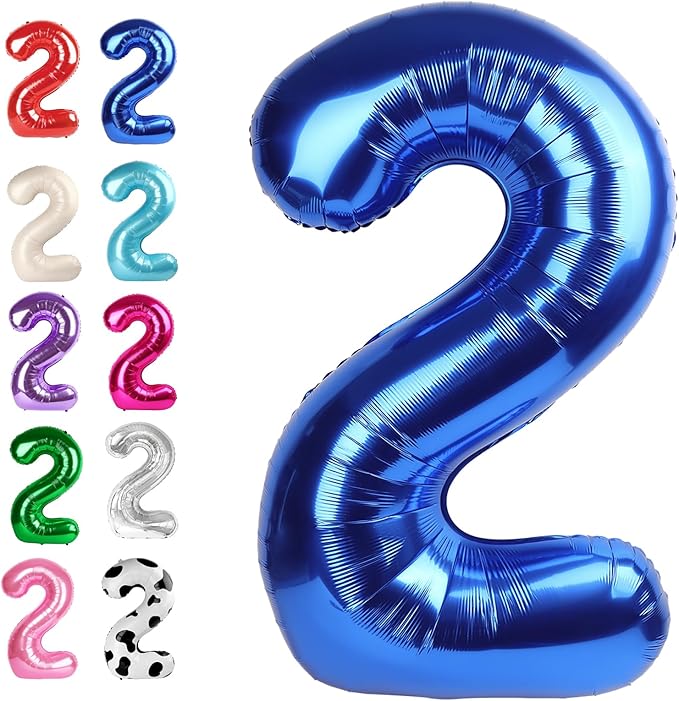40 Inch Big Blue Number 2 Balloon Birthday Decoration, Number 2 Helium Balloon by Upgesy