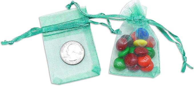 TheDisplayGuys 100-Pack XS XS 2x2 3/4" Teal Sheer Organza Gift Bags - Image 3