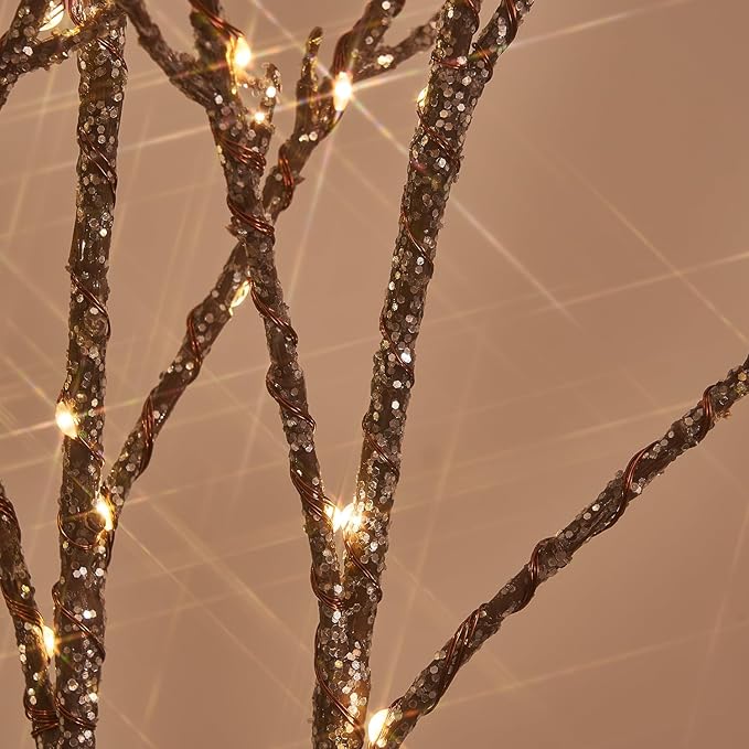 Hairui Lighted Willow Branches Silver Glittered 32IN 120 LED Fairy Lights - Image 2
