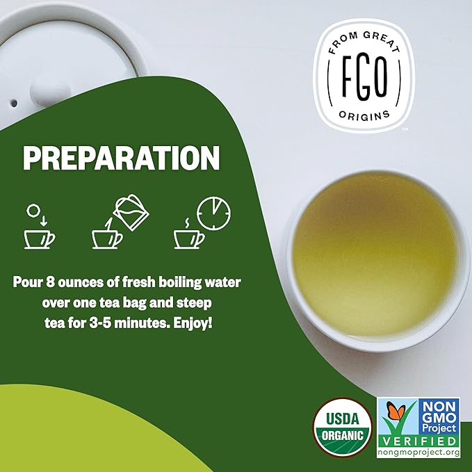 FGO Organic Moroccan Mint Green Tea, Eco-Conscious Tea Bags, Resealable Bag - Image 5