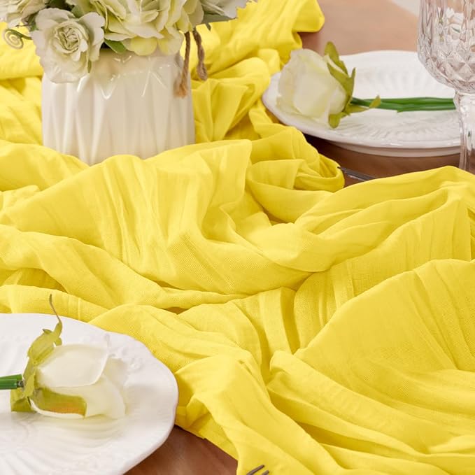 Yellow Table Runner Cheesecloth Table Runner 10FT Farmhouse Table Runners 120 - Image 4
