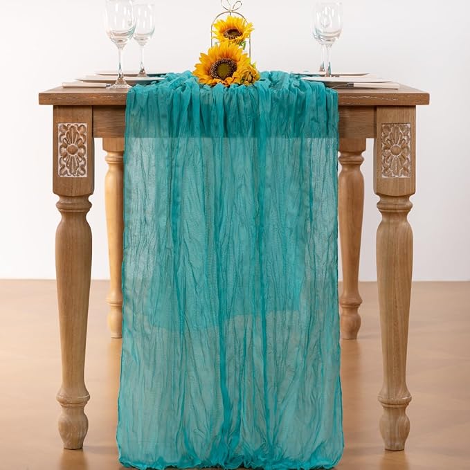Teal Green Cheesecloth Table Runner 4 Pack Fall Table Runners Boho Gauze 120 - Image 4