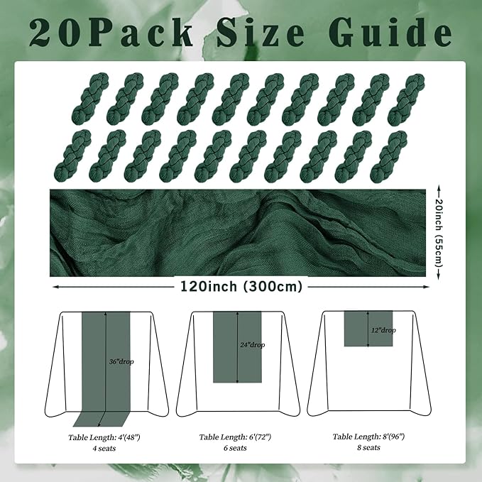Emerald Green 20 Pack Cheesecloth Table Runner 10FT Boho Fabric Rustic Cheese - Image 2