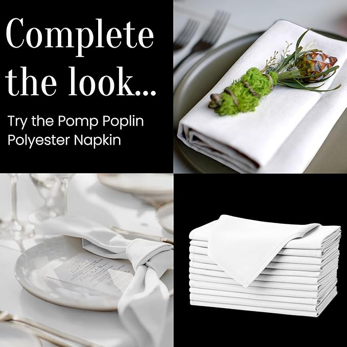Pomp Pure White 90" x 156" Poplin Polyester Tablecloth | Wrinkle + Stain - Image 6