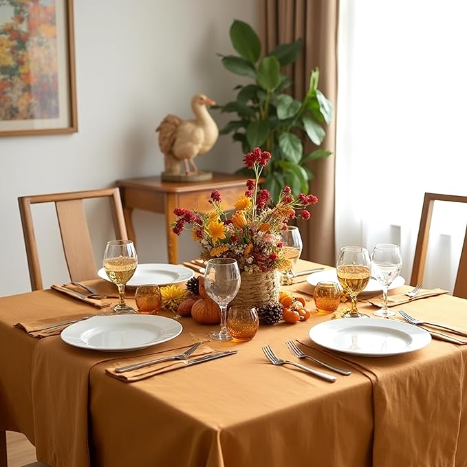 sancua Square Tablecloths 85x85 Inch Bronze - Image 2