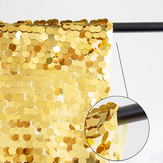 JYFLZQ Gold Payette Sequin Backdrop Curtains 8ft x 8ft 1 Panel Shimmer Wall - Image 6