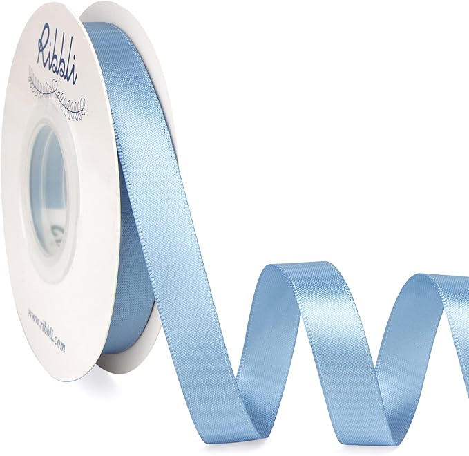 Ribbli Dusty Blue Satin Ribbon, Double Faced Satin 1/2 inch x Continuous 25 by Ribbli