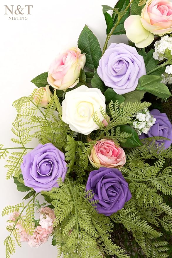 N&T NIETING Artificial Flowers 50Pcs Fake Foam Rose Purple Flowers - Image 6