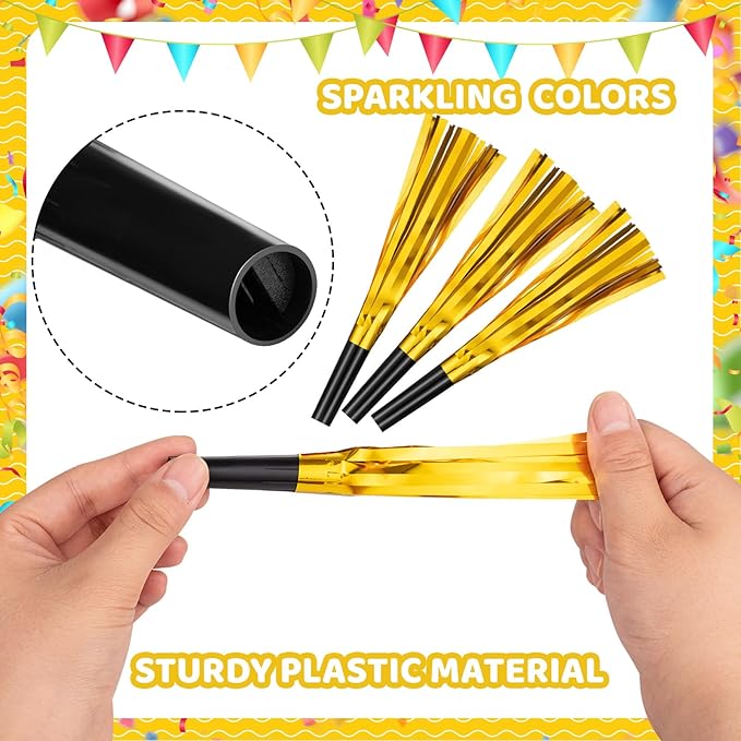 36 Pcs Noise Makers Birthday Blowers Glitter Metallic Fringed Party Blow Horns - Image 6