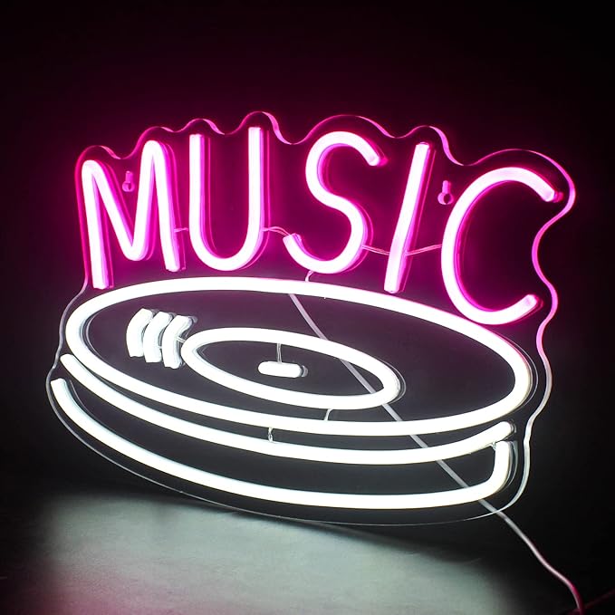 Music Record Neon Sign Pink White Led Neon Light Signs - Image 3
