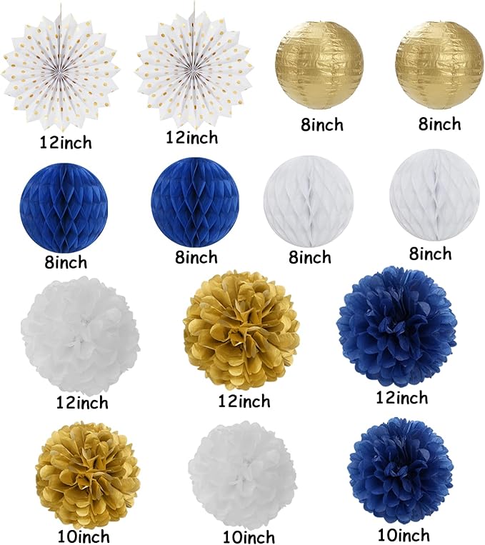 Navy-Blue White Gold Party Decorations - Image 3