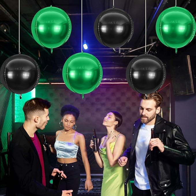 6Pcs Black Green Round Foil Balloons, Giant 4D Round Ball Balloon, 22 Inch - Image 6