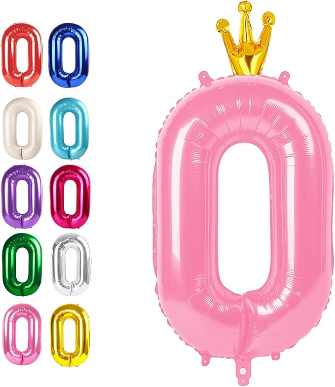 Pink Crown 40 Inch 0 Number Balloons, 0 Decorations by Upgesy