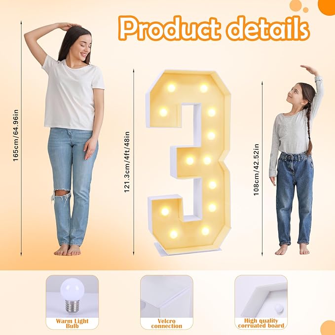 4ft Marquee for Numbers 3, Number 3 Light up Sign, Light up Numbers for Party - Image 4