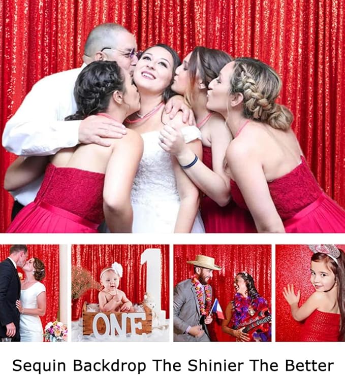 ShiDianYi Sequin Backdrop Curtain 10x10 FT Red Sequins Fabric Drapes - Image 6