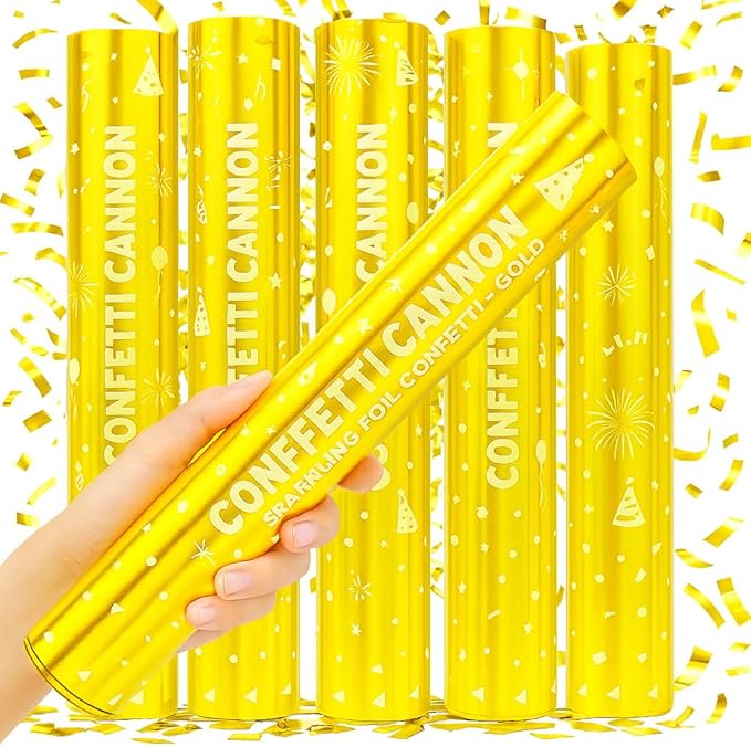 5 Pack Confetti Poppers gold– 12 Inch Confetti Blaster by Unknown