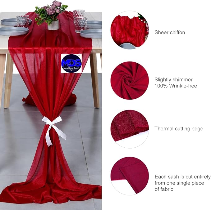 MDS 10 Pack 10ft Chiffon Table Runner 29 x 120 Inches Sheer Wedding Runner - Image 6