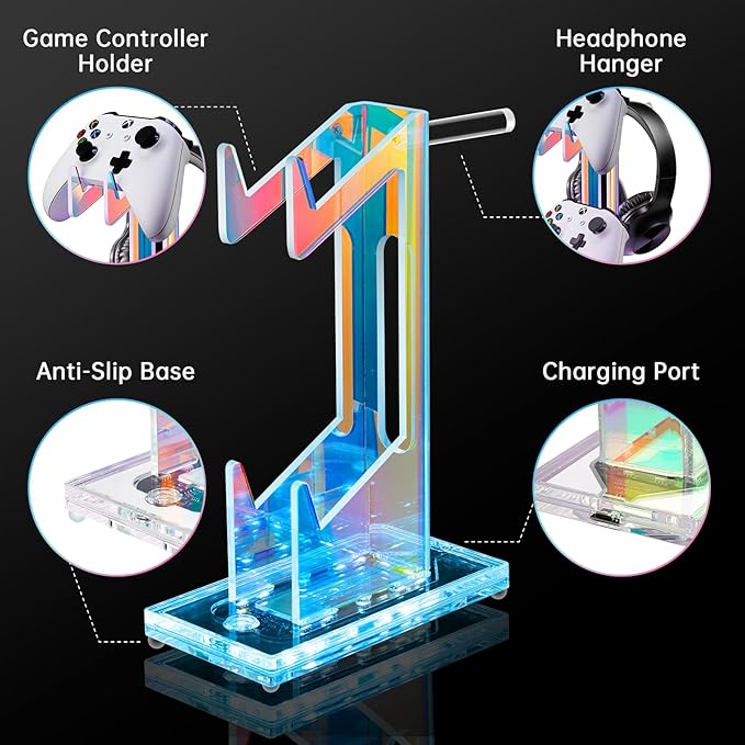 NiHome Iridescent LED Lighting Acrylic Multi-Tier Game Controller Holder & - Image 4