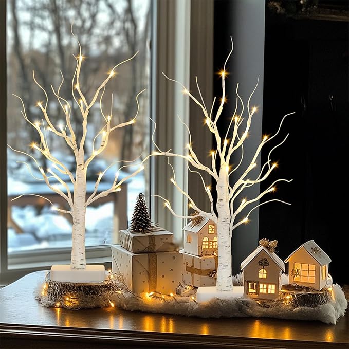 Vanthylit 2 Pcs Lighted Birch Tree Battery Powered Tabletop Tree Decorations - Image 4