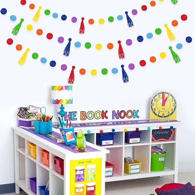 Rainbow Decorations Colorful Felt Tassel Circle Dot Garland Banner Rainbow by pinkblume