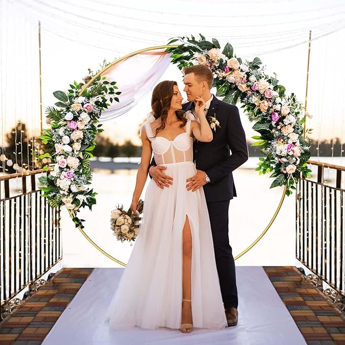 Round Backdrop Stand Circle Arch, 6.5ft Golden Metal Balloon Arch Kit - Image 4