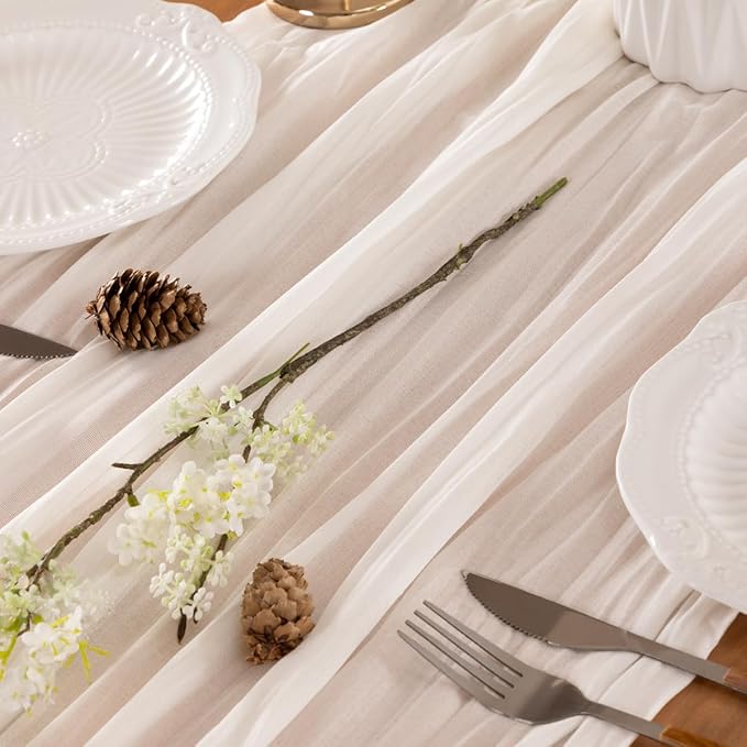 Ivory Table Runner Cheesecloth Table Runner 14FT Farmhouse Table Runners 160 - Image 2