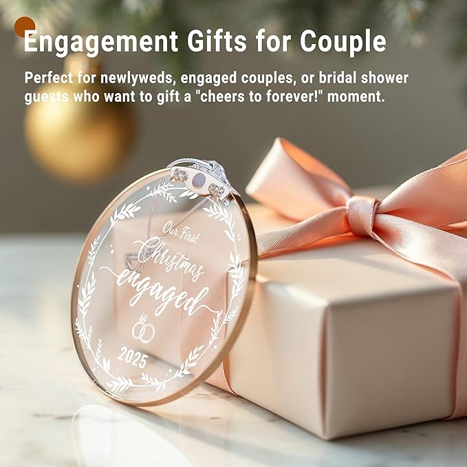 Engagement Gifts for Couples 2025, Our First Christmas Engaged Glass Ornament - Image 5