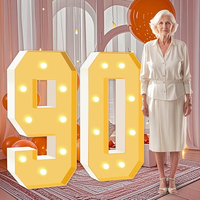 3FT Marquee Numbers 90, Large Light Up Numbers 90th Birthday Decorations by HITINO