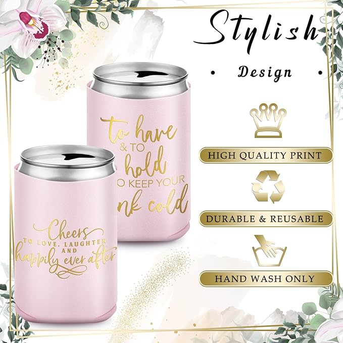 50 Pieces Pink Rose Wedding Can Cooler Bulk Engagement Party Favors - Image 7