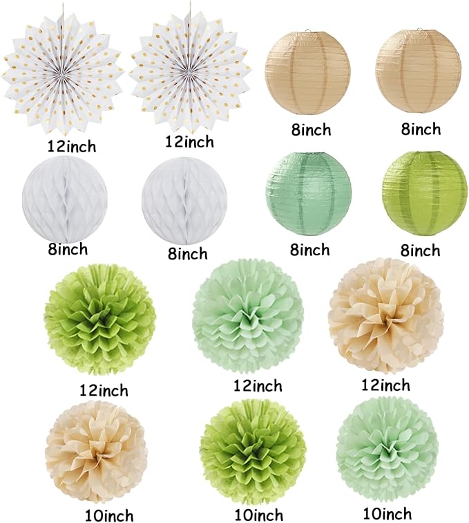 Olive-Sage Green-Boho Party-Decorations Streamers-Lanterns - Image 4