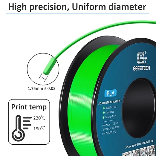 Geeetech Green PLA Filament 1.75mm, PLA 3D Printer Filament 1kg Spool - Image 3