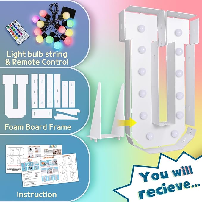 imprsv 4FT Colorful Marquee Light Up Letters U, 18 Colors Large Light up - Image 5