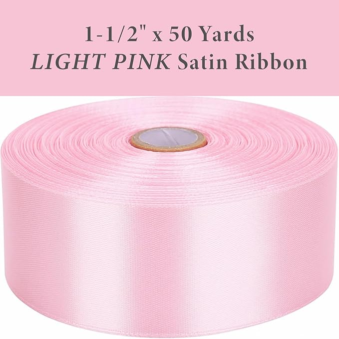 1-1/2" x 50 Yards Light Pink Satin Ribbon Single Faced Fabric Ribbons - Image 3