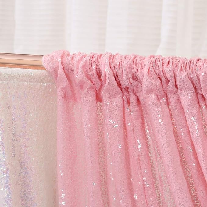 SquarePie Sequin Curtain 2FT x 8FT Pink 2pcs Backdrop Sparkly Wedding - Image 6