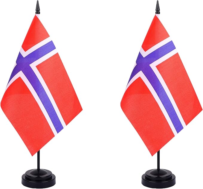 Norway Desk Flag 12" Solid Pole Deluxe Set Norwegian Flags Banner Mini Small by Unknown