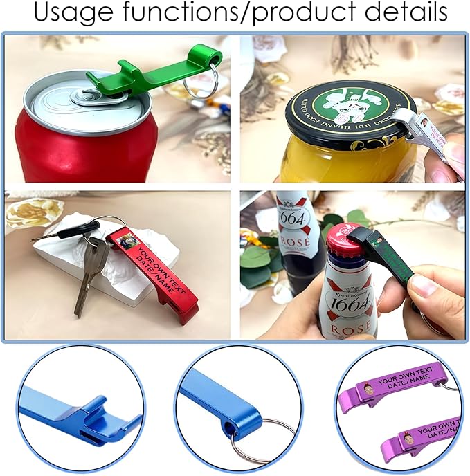 UBJVA Custom Bottle Opener Bulk Personalized Aluminum Bottle Opener Keychains - Image 3
