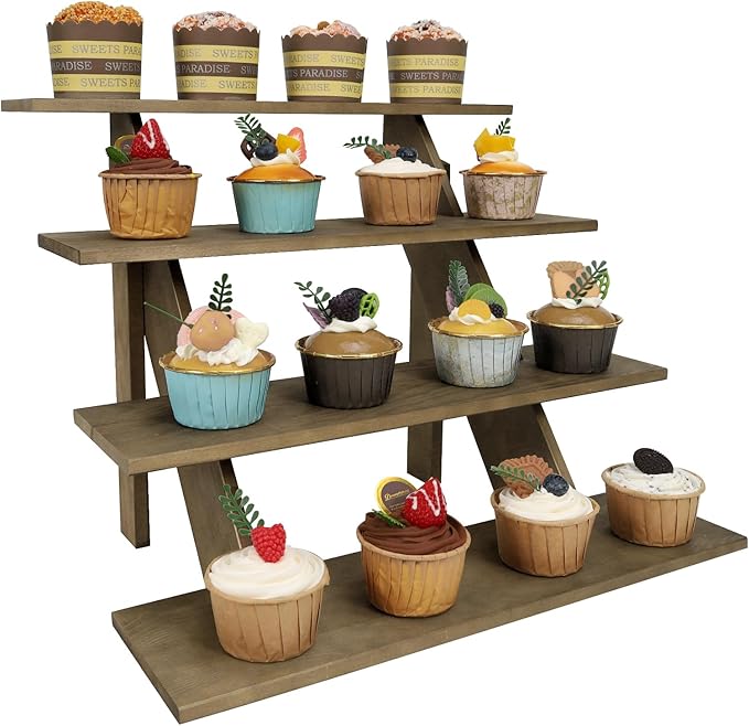 ZYP 4 Tier Wood Cupcake Display Stand Tool Free Retail Cookie Display Riser by ZYP