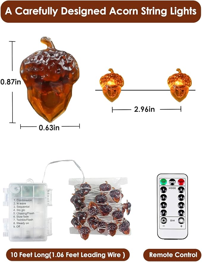 Fall Decorations Acorn Fairy Lights Battery Operated - Image 6