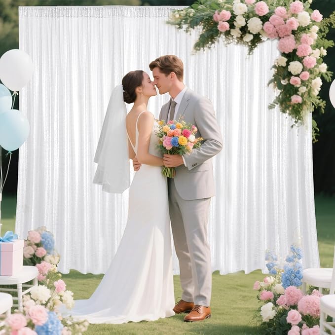 White Sequin Backdrop Curtain 2 Pieces 2FTx8FT Glitter Photography Backdrop - Image 2