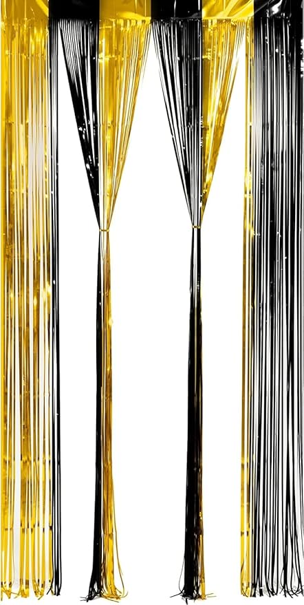 BRAVESHINE 3.2 x 8.2 ft Black Gold Foil Fringe Curtains - Image 9