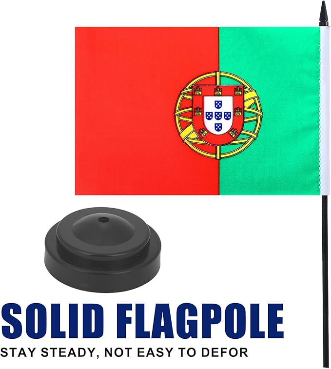 Portugal Desk Flag 12" Solid Pole Deluxe Set Portuguese Flags Banner Mini Small - Image 3