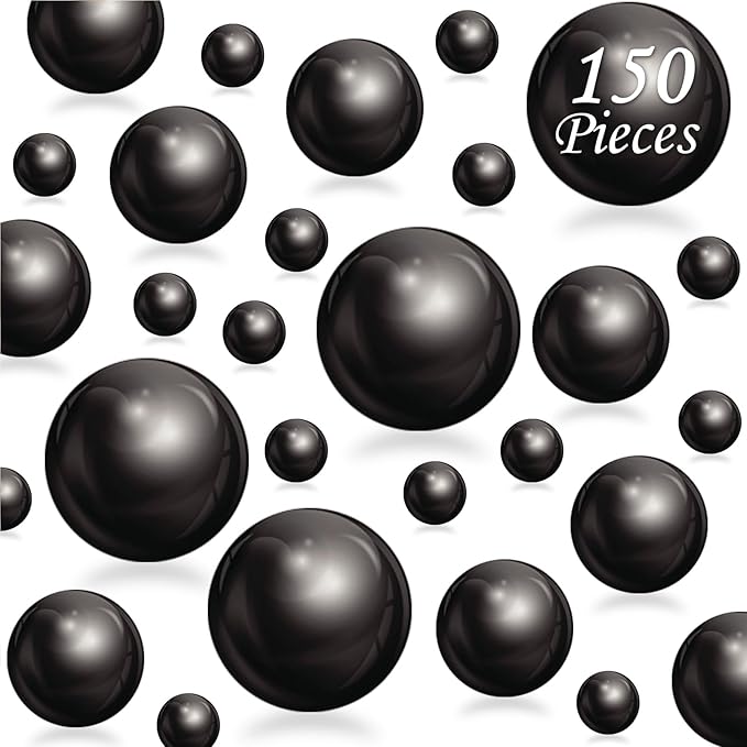 150Pcs Black Polished No Hole Faux Pearl Beads by Cusmation