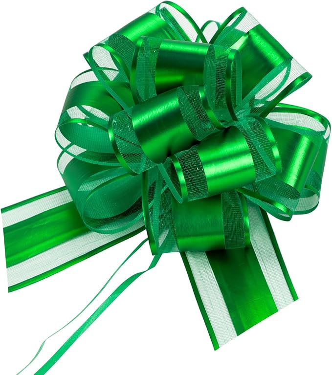 12 PCS 6 Inch Large Pull Organza Green Bows by Unknown