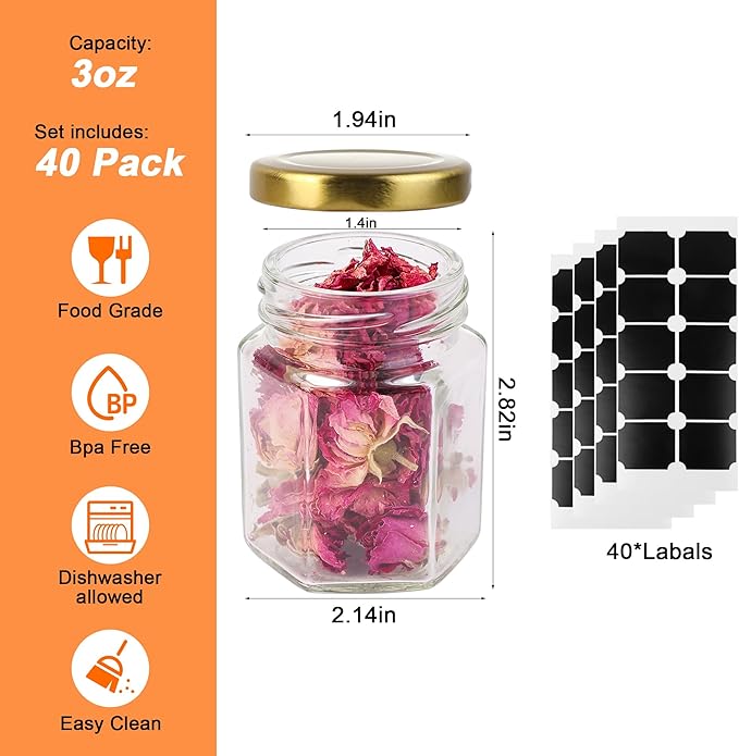 Small Glass Honey Jars with Lids 3oz, 40 pack Airtight Glass Canning Jars with - Image 2