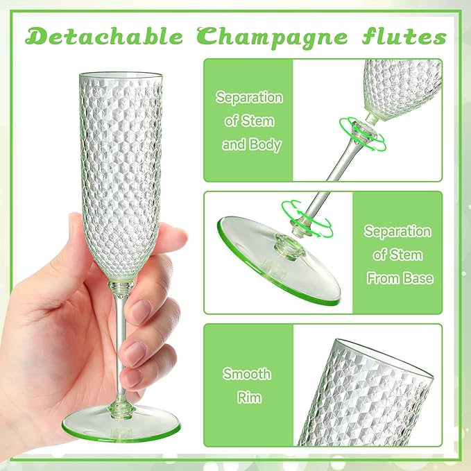 XUWAIDSGN 48 Pack Green Detachable 2 piece Champagne Flutes 5.5 Oz Unbreakable - Image 3