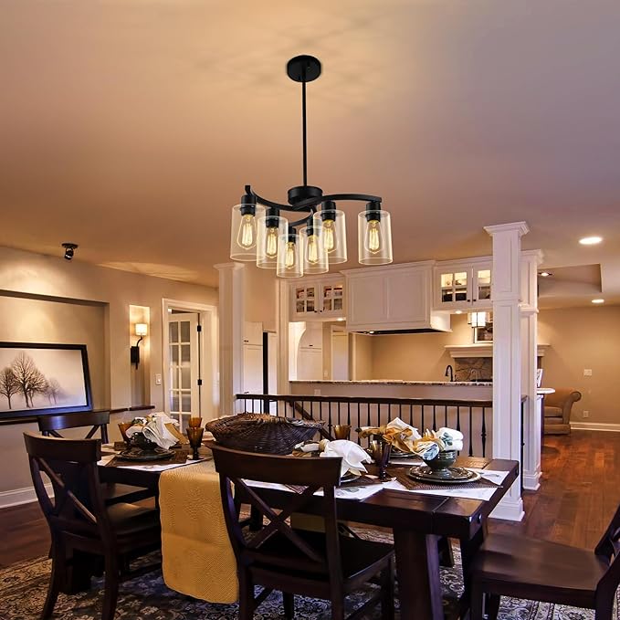 6-Light Modern Farmhouse Black Chandelier, Contemporary Dining Room Light - Image 2