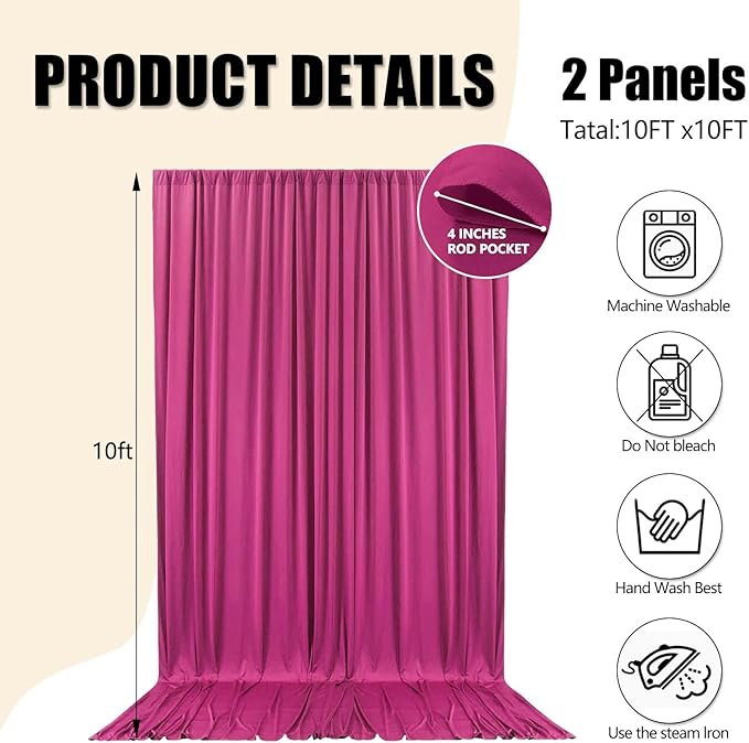 10ft x 10ft Fuchsia Backdrop Curtains - Image 2