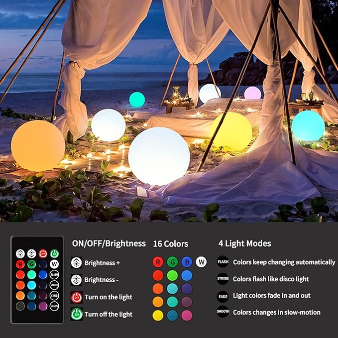 10-Inch LED Ball Light, Rechargeable Dimmable LED Glowing Orb Light w/Remote - Image 2