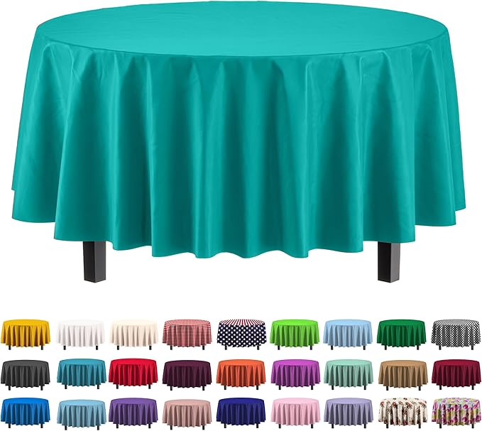 12-Pack Premium Plastic Tablecloth 84in. Round Table Cover by Exquisite