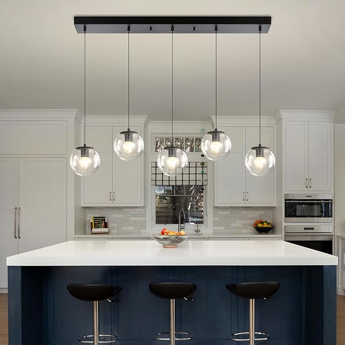 5-Lights Modern Rectangle Chandelier Globe Pendant Light - Image 8